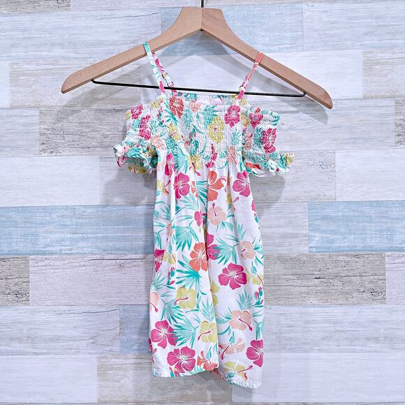 Barbie x Roxy Tropical Floral Smocked Off The Shoulder Dress Toddler Girl 4T - Picture 1 of 6